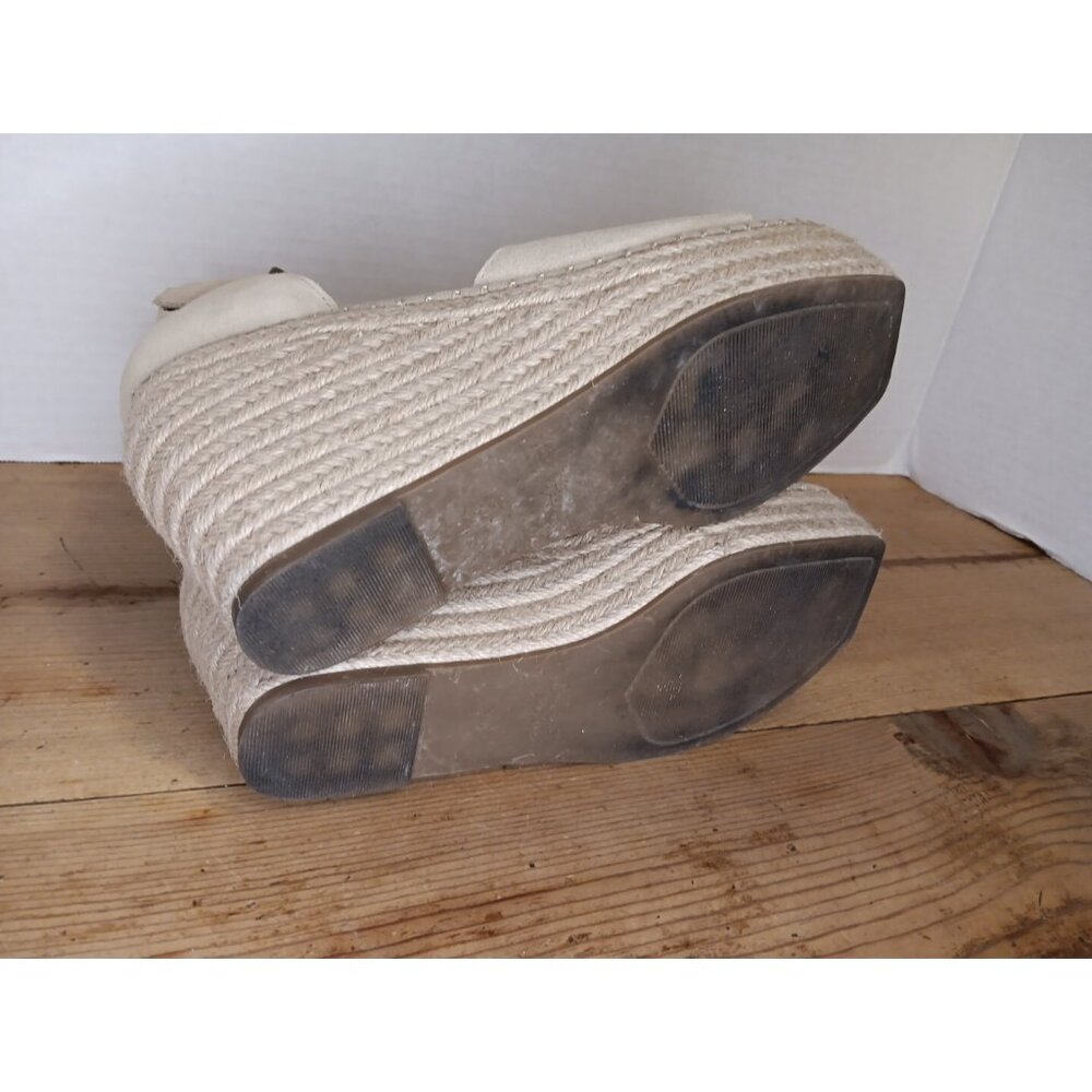 Crown Vintage Jaussie Sandal Sand Women 7.5 M Tan Suede Leather Espadrille Wedge - Picture 6 of 8